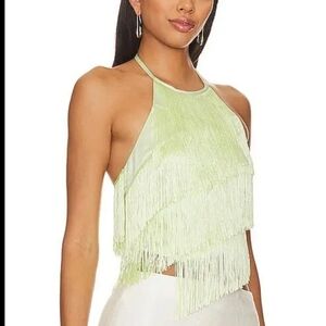 NWT| House of Harlow 1960 X Revolve Thierry Fringe Top in Green Size Small